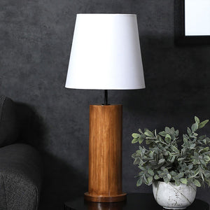 Cedar Brown Wooden Table Lamp with White Fabric Lampshade