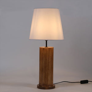 Cedar Brown Wooden Table Lamp with White Fabric Lampshade