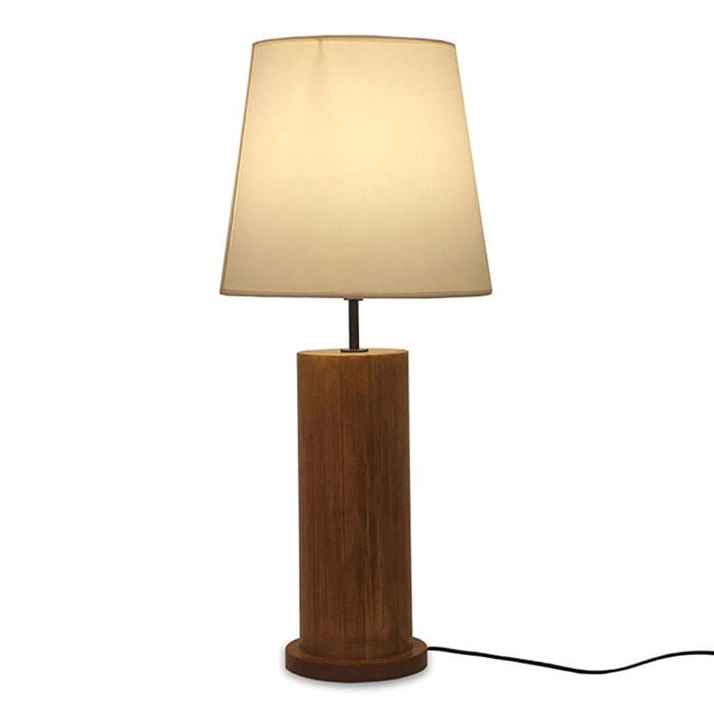 Cedar Brown Wooden Table Lamp with White Fabric Lampshade