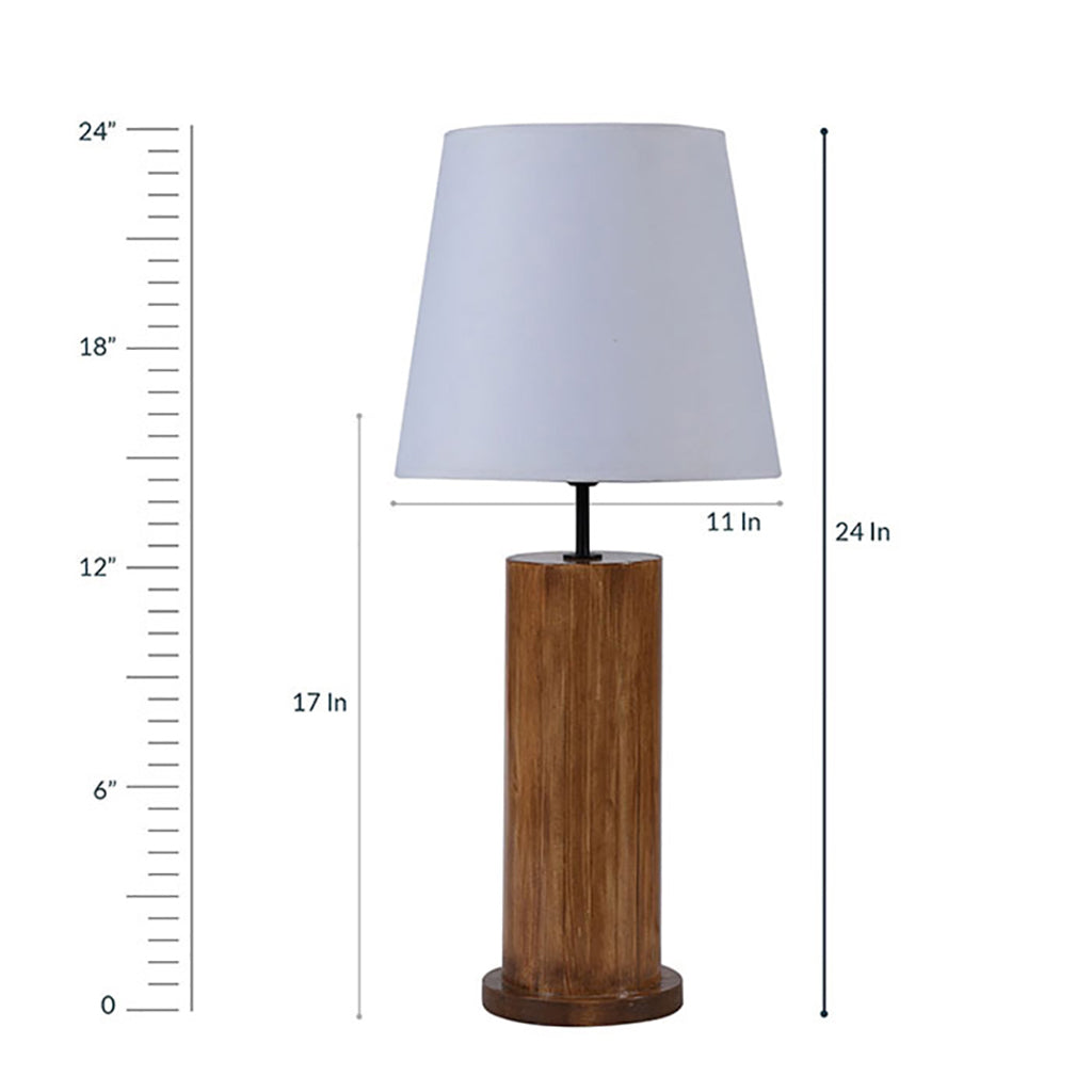 Cedar Brown Wooden Table Lamp with White Fabric Lampshade