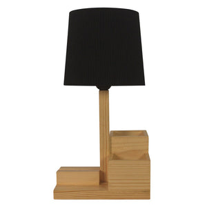 Detec™ Symplify Interio Classic Wooden Table Lamp With Black Fabric Lampshade and Desk Organiser