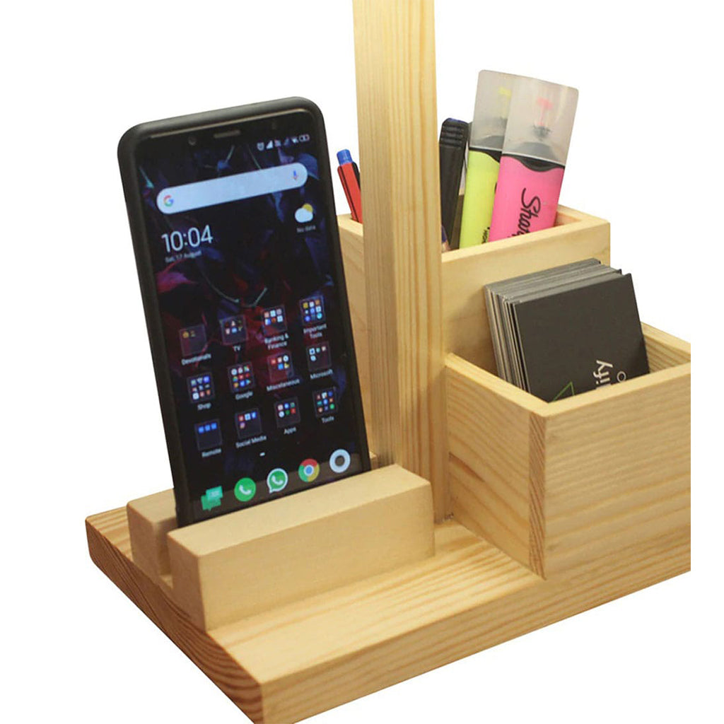 Detec™ काले फैब्रिक लैंपशेड और डेस्क ऑर्गनाइज़र के साथ इंटेरियो क्लासिक लकड़ी के टेबल लैंप को सरल बनाएं