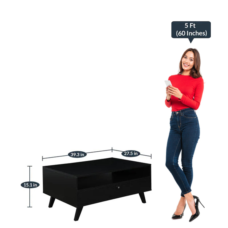 Detec™ Coffee Table with One Drawer in Black Colour