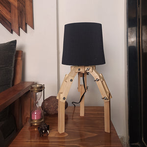 Crawler Beige Wooden Table Lamp with Black Fabric Lampshade