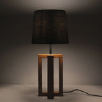 Load image into Gallery viewer, Criss Cross Brown Wooden Table Lamp with Yellow Printed Fabric Lampshade
