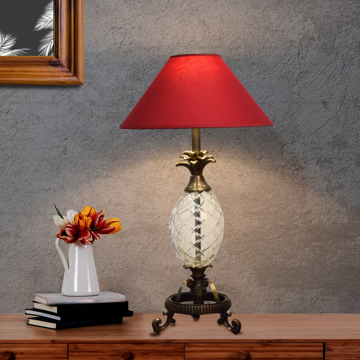 Detec Maroon Brass Table Lamp