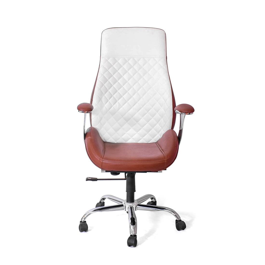 High Back Executive Chair Leatherette Fabric  (White & Brown)