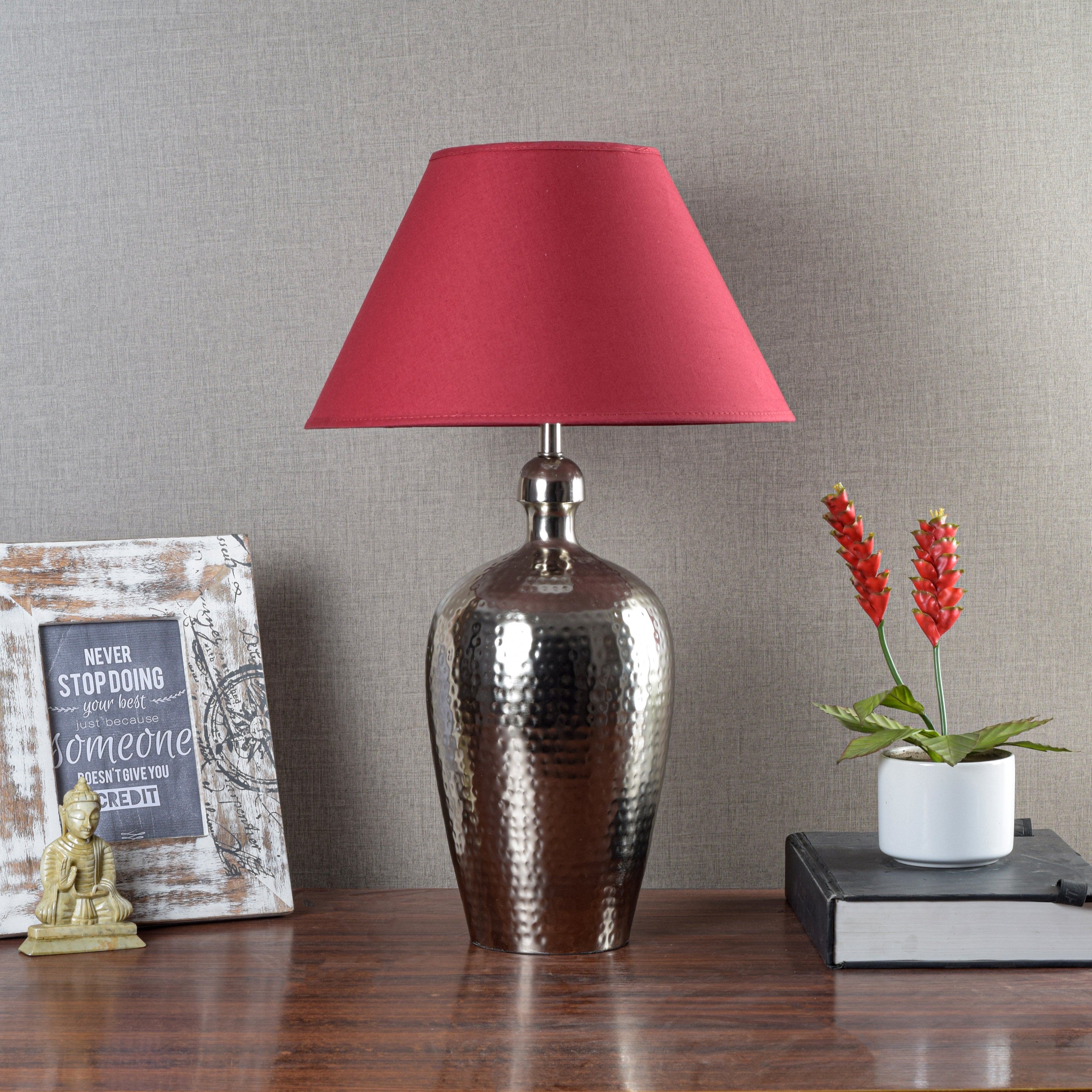 Detec Metal finished with Maroon shade sophisticated table lamp