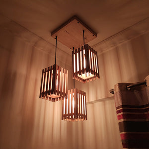 Detec™ Elegant Beige Wooden Cluster Hanging Lamp