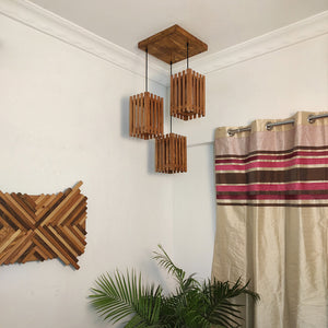 Detec™ Elegant Brown Wooden Cluster Hanging Lamp