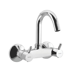 Cera Sink mixer (wall mounted) with 150 mm (6") long swivel spout, connecting legs and wall flanges Mist Faucets F2004501