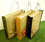 Load image into Gallery viewer, Homzë Jute Hand Bags (set of 3) - With Flowers - Large
