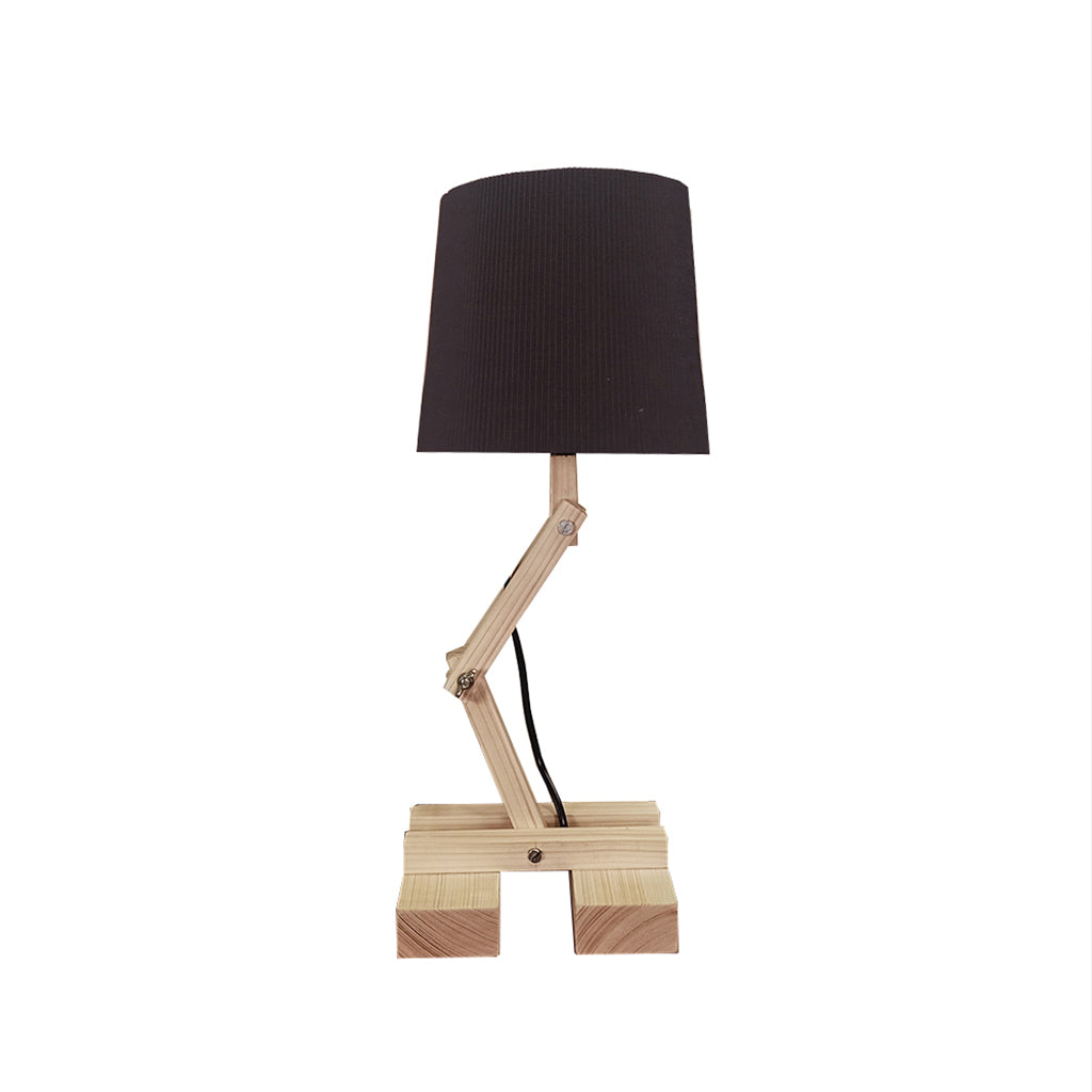 Flex Beige Wooden Table Lamp with Black Fabric Lampshade