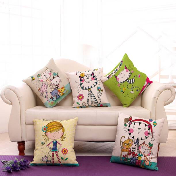 Detec Desi Kapda Floral Cushions Cover Pack of 5, 40 cm*40 cm, Multicolor