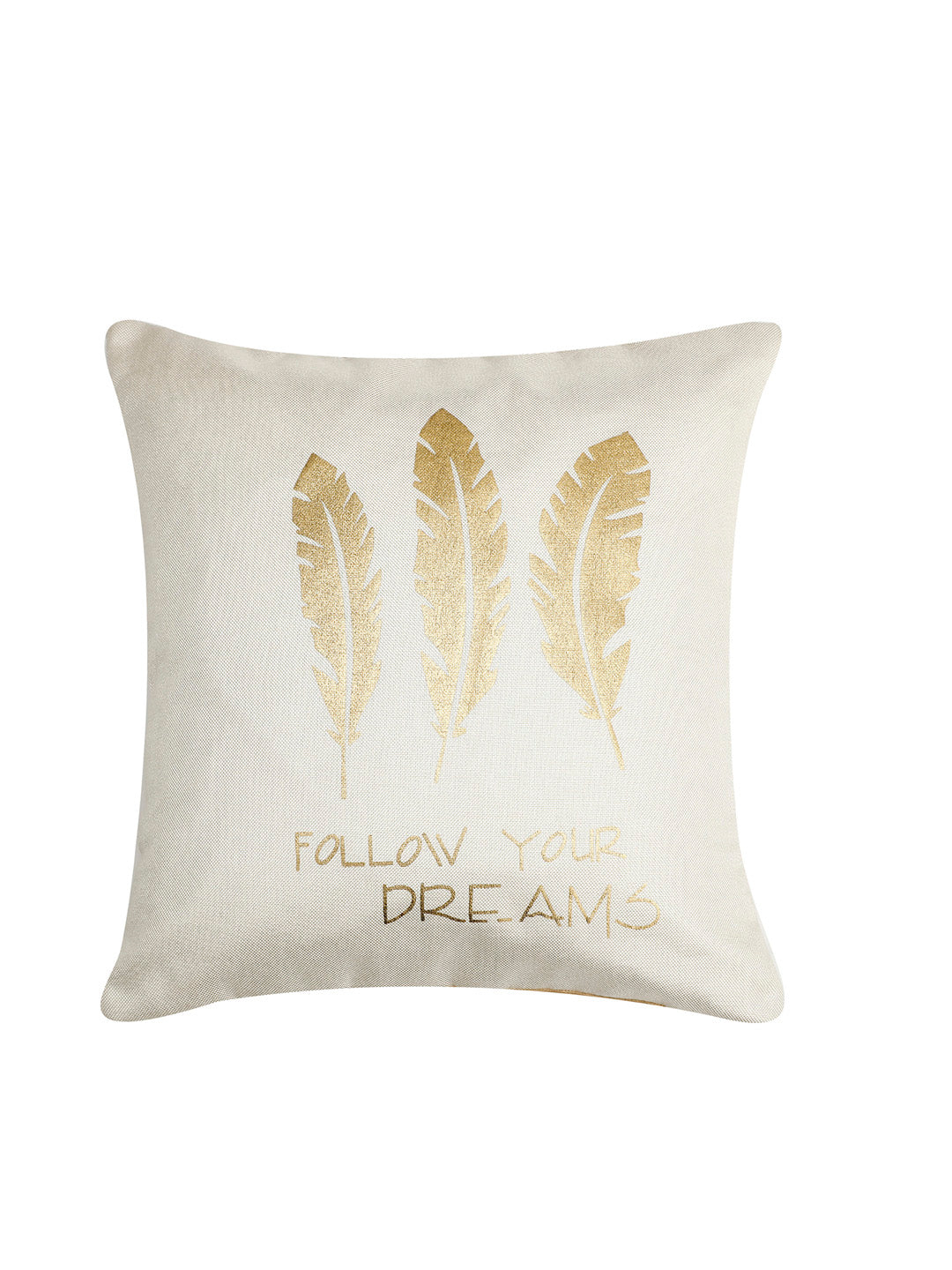 Detec™ Hosta Beige Golden Feather Printed 16 x 16 inches Cushion Cover (Set of 5 )