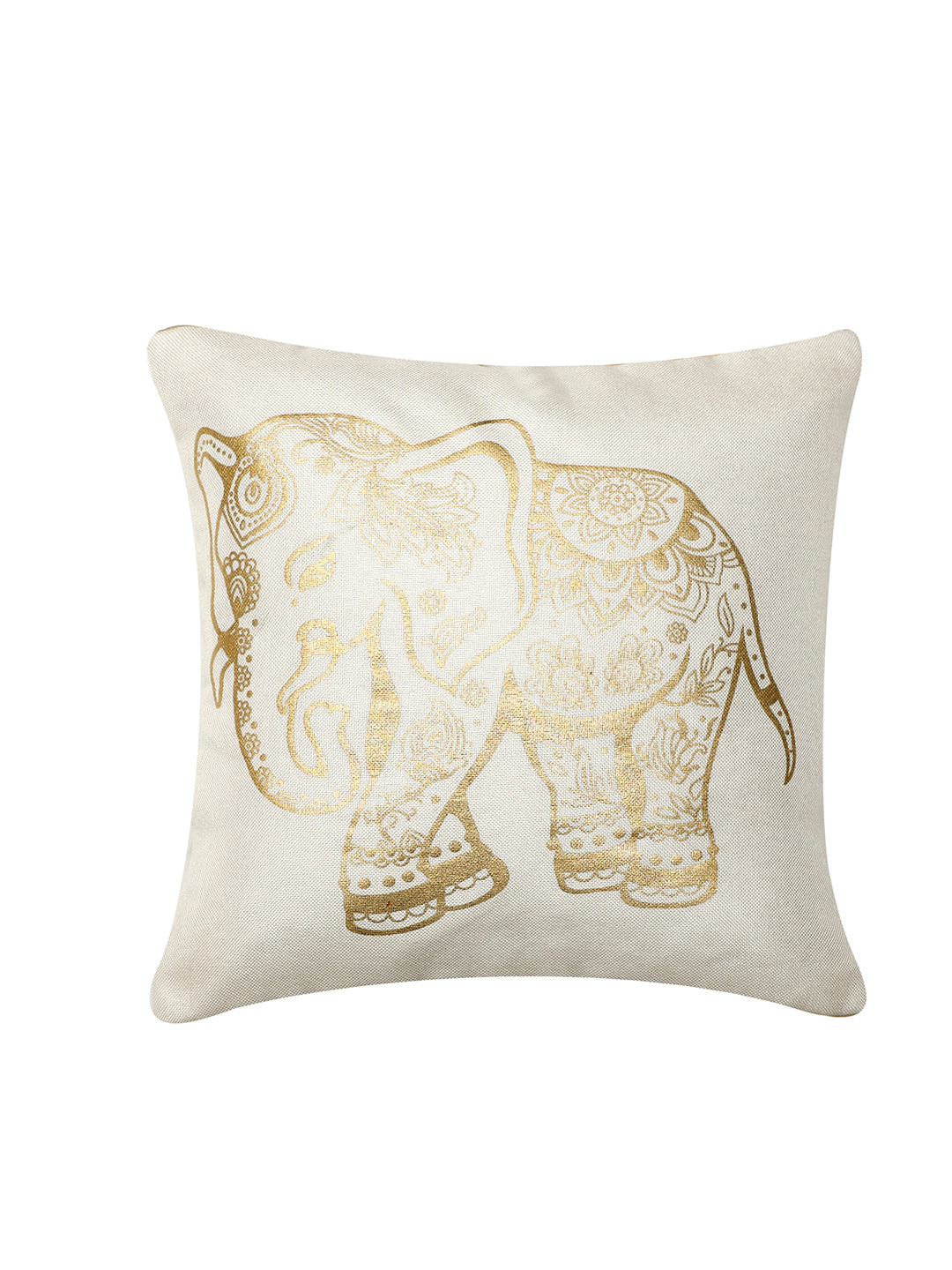 Detec™ Hosta Beige Golden Elephant Printed 16 x 16 inches Cushion Cover (Set of 5)