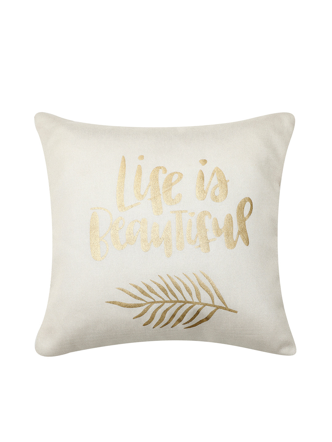 Detec™ Hosta Beige Color 16 x 16 inches Golden Printed Cushion Cover (Set of 5)