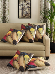 Detec™ Hosta Multi Color Feather Printed 16 x 16 inches Cushioned Cover (Set of 5 )