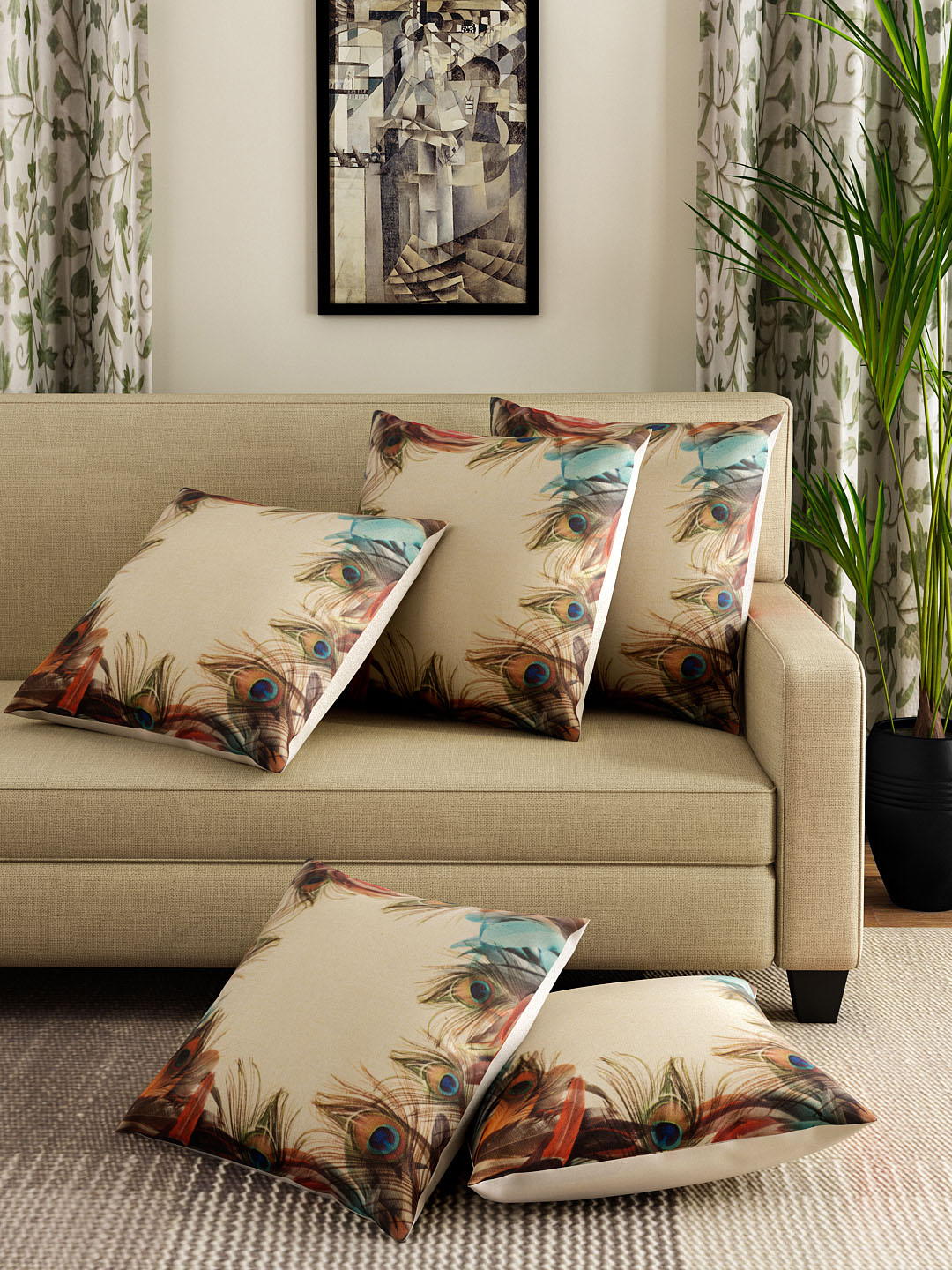 Detec™ Hosta Multi Color 16 x 16 inches Printed Cushioned Cover (Set of 5 )