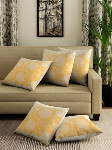 Detec™ Hosta Floral Embossed Printed Cushion Cover 16 X 16 Inches (Set of 5)