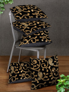 Detec™ Hosta Black Gold Embellished 16 x 16 inches Cushioned Cover