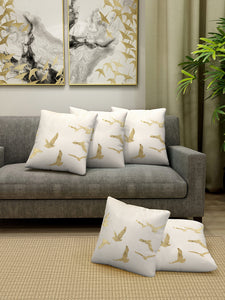 Detec™ Hosta Beige Foil Printed 16 x 16 inches Cushioned Cover (Set of 5 )