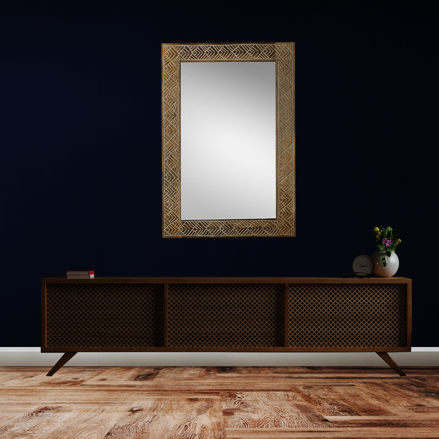 Detec™ Ines Solid Wood Hand Carved Wall Mirror