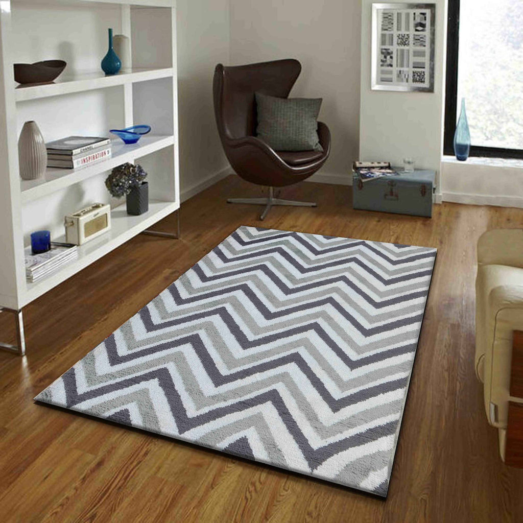 Detec™ Presto Grey Color Modern chevron Abstract Polyester Carpet