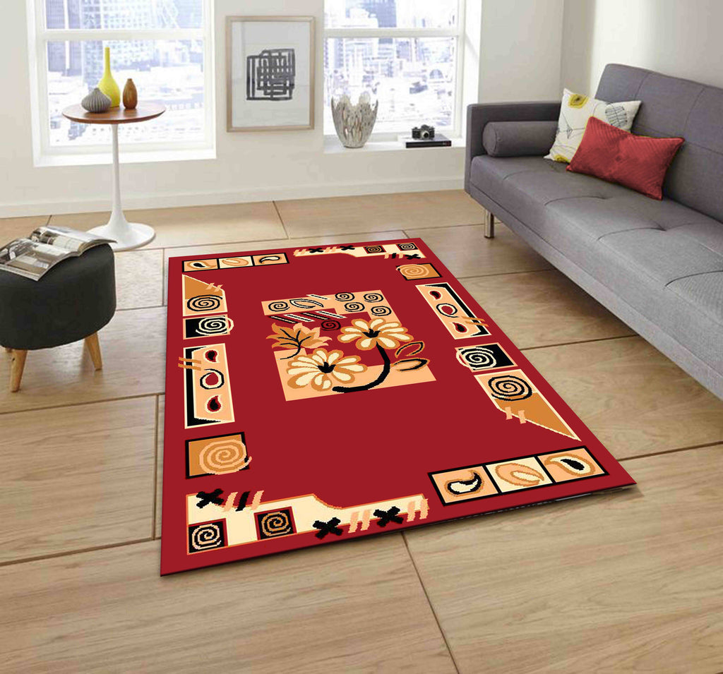 Detec™ Presto Red Color Hand Tufted Floral Carpet