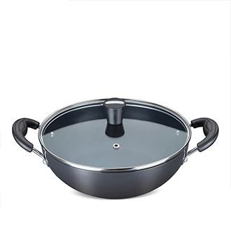 Nirlep Ebony 2 Ltr 22 Cm Hard Anodized Induction Deep Kadhai with Lid 3 mm