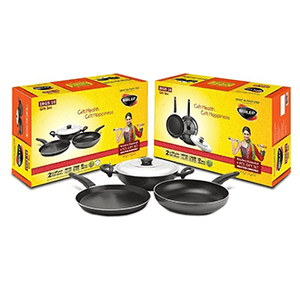 Nirlep Kitchen Essential Gift Set 4 pcs-Tawa Fry Pan and Kadai with lid