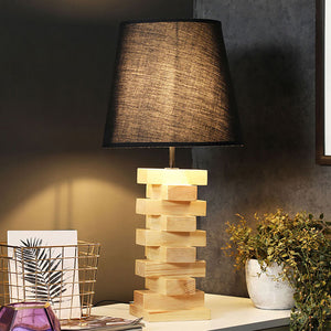 Libra Beige Wooden Table Lamp with Black Fabric Lampshade