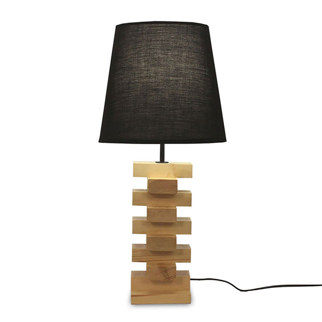 Libra Beige Wooden Table Lamp with Black Fabric Lampshade