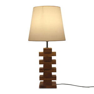Libra Brown Wooden Table Lamp with White Fabric Lampshade