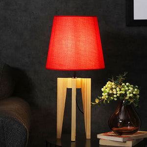 Jet Beige Wooden Table Lamp with Red Fabric Lampshade