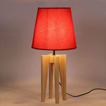 Load image into Gallery viewer, Jet Beige Wooden Table Lamp with Red Fabric Lampshade
