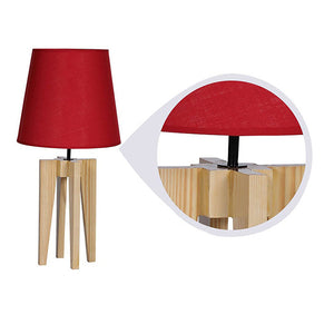 Jet Beige Wooden Table Lamp with Red Fabric Lampshade