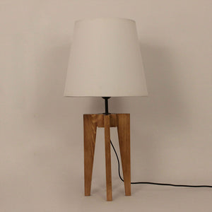 Jet Brown Wooden Table Lamp with White Fabric Lampshade