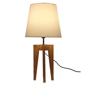 Jet Brown Wooden Table Lamp with White Fabric Lampshade