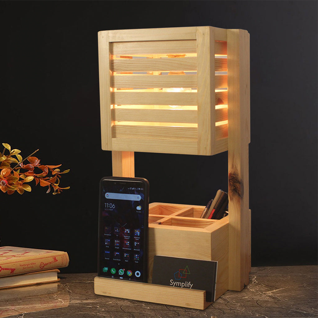 Detec™ Symplify Interio Minister Wooden Table Lamp With Desk Organiser