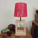 Load image into Gallery viewer, Moby Beige Wooden Table Lamp with Red Printed Fabric Lampshade
