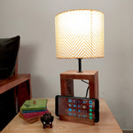 Load image into Gallery viewer, Moby Brown Wooden Table Lamp with Yellow Printed Fabric Lampshade
