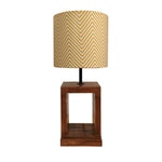 Load image into Gallery viewer, Moby Brown Wooden Table Lamp with Yellow Printed Fabric Lampshade

