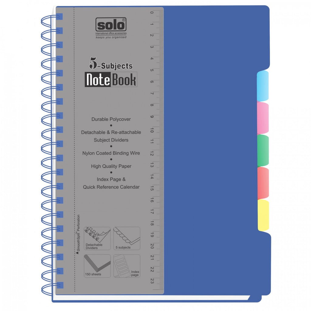Detec™ Solo 5 Subjects Note Book 300 Pages Square Ruled B5 NB557 Pack of 5