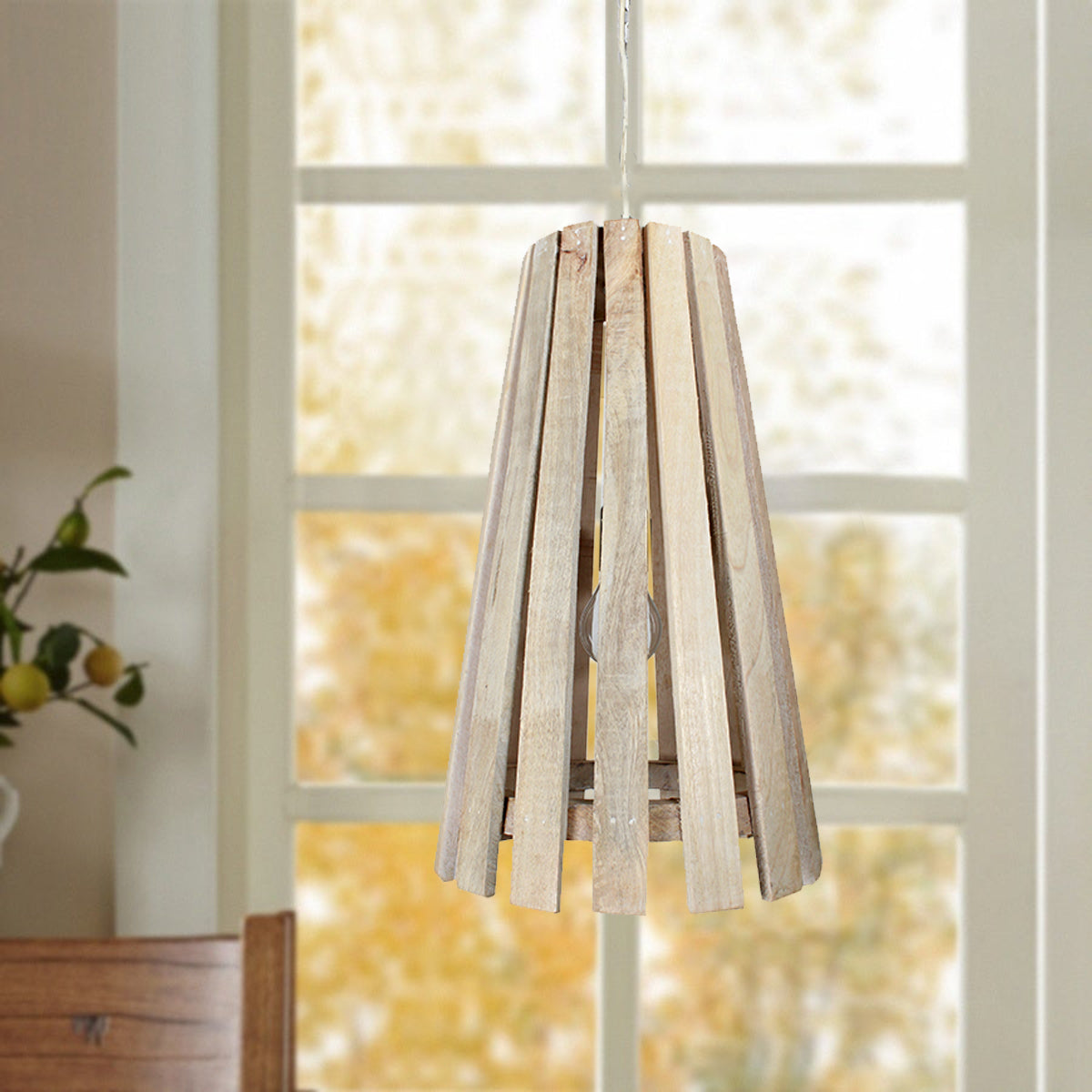 Detec White Colored Wood Pendant Hanging Light