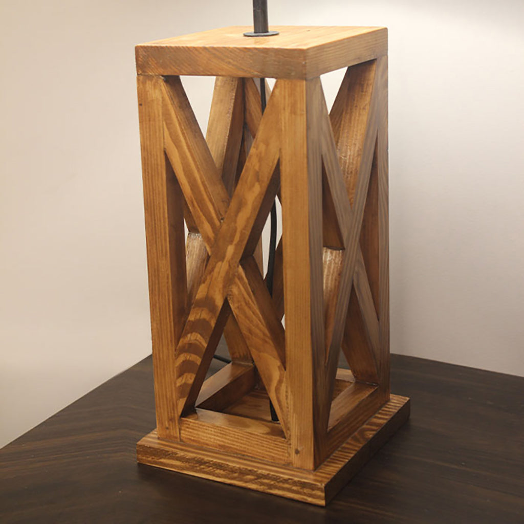 Symmetric Brown Wooden Table Lamp with Black Fabric Lampshade