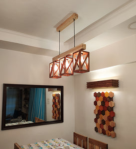 Symmetric Brown & Beige Wooden Series Hanging Lamp