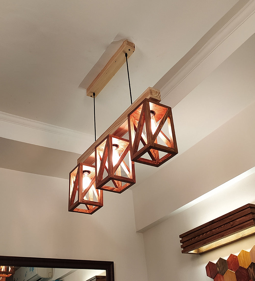 Symmetric Brown & Beige Wooden Series Hanging Lamp