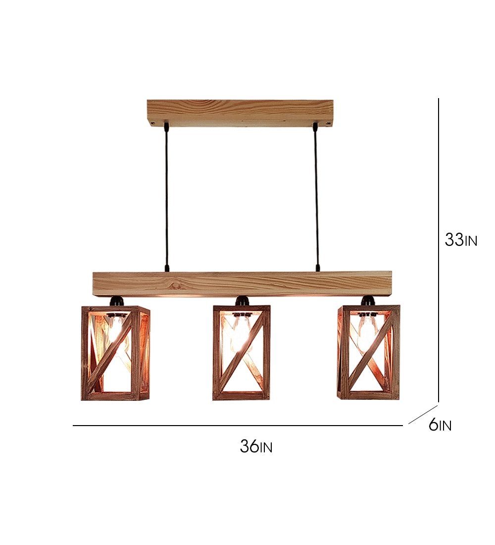 Symmetric Brown & Beige Wooden Series Hanging Lamp