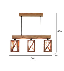 सममित भूरा और बेज लकड़ी की सीरीज हैंगिंग लैंप
